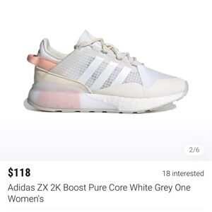 Adidas ZX 2K Boost Pure Core White Grey One Women's -Like New, Sz 6